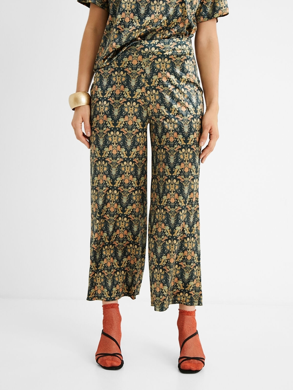 Desigual Velvet Printed Trousers Elastic Waist Size M
